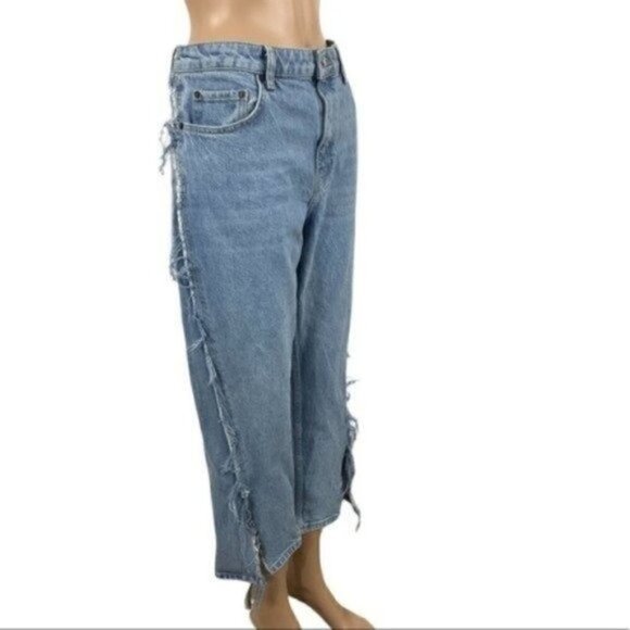 Topshop Bleached Raw-cut Hem Straight Jeans Hemmed to Cropped Size 30 - Picture 5 of 12